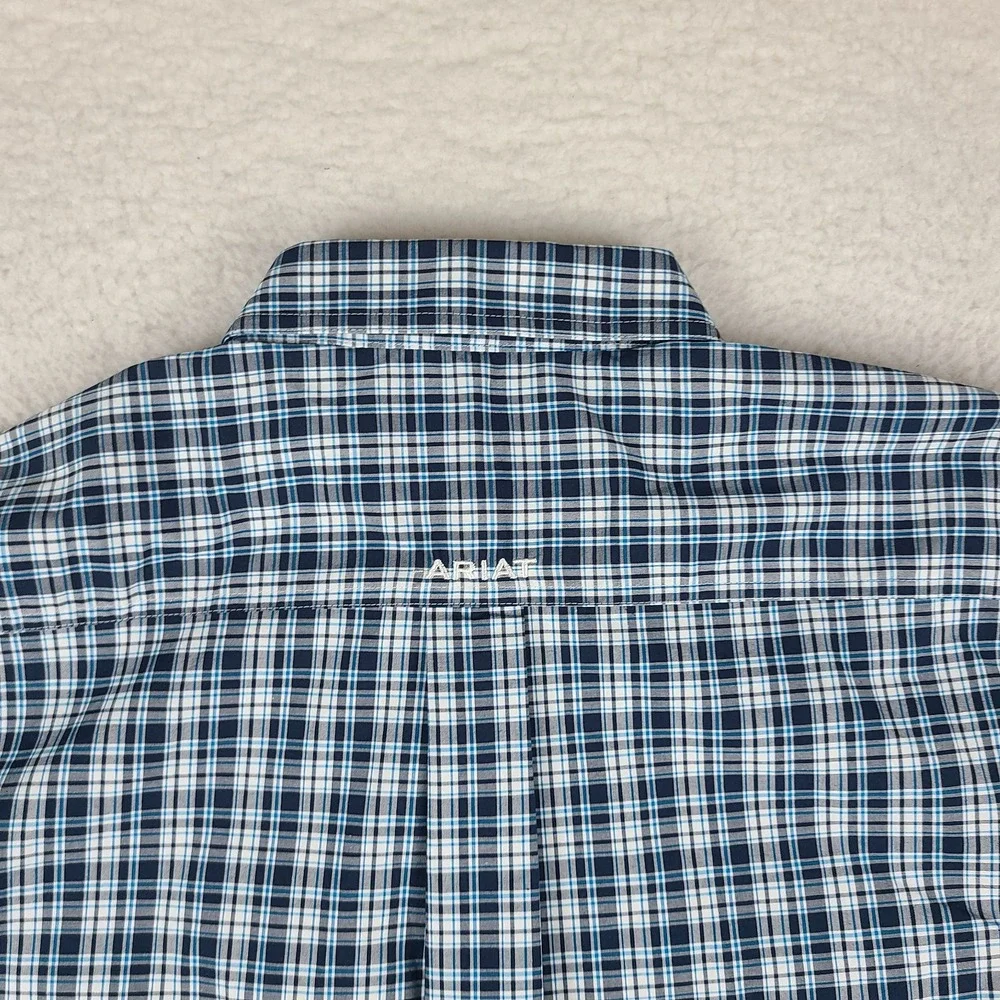 ARIAT Pro Series Shirt Men Large Blue Plaid Vented Preppy Button Up Short Sleeve